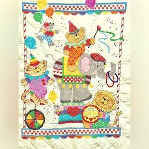 Vintage Colorful Circus Crossstitch baby quilt